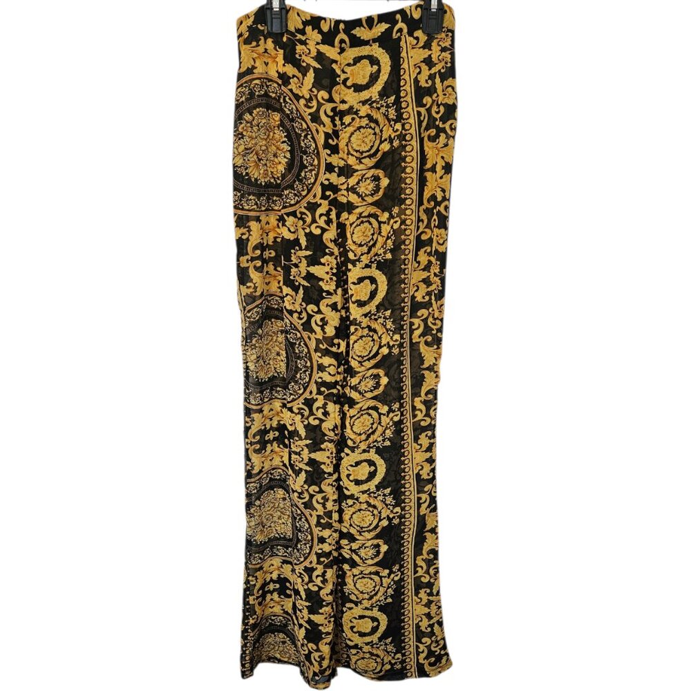 Fashion Nova Junior Women's Black and Gold Back Zip Designer Style Pants Size 4